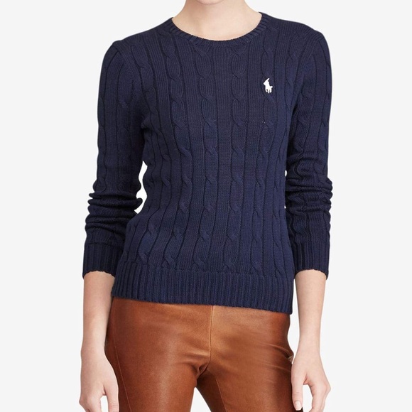 Ralph Lauren Women's Navy Cotton Cable Knit Sweater Size Medium - Picture 13 of 13